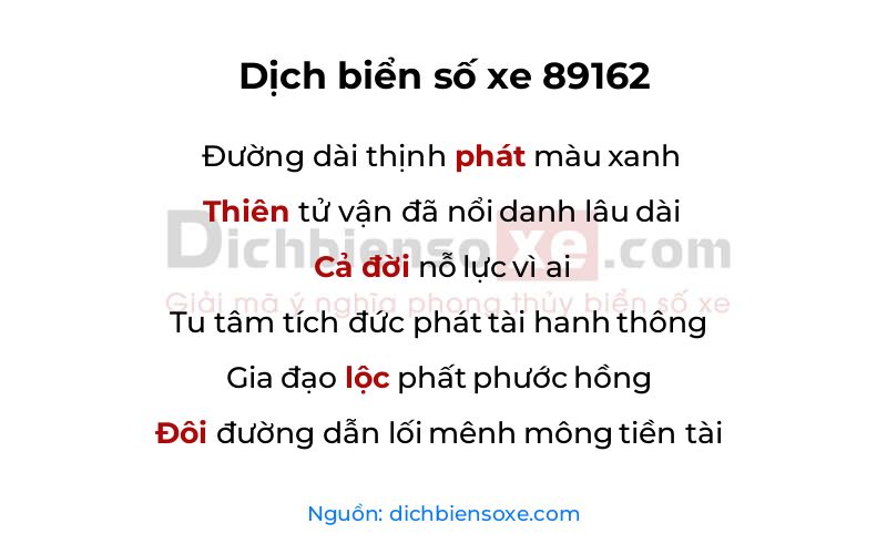 Dịch thơ biển số 89162