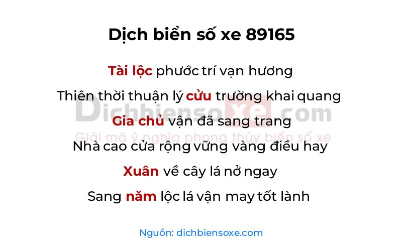 Dịch thơ biển số 89165