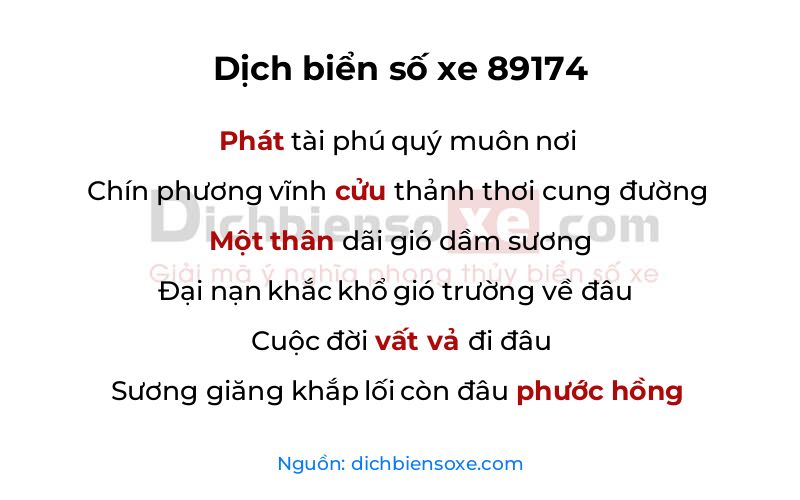 Dịch thơ biển số 89174