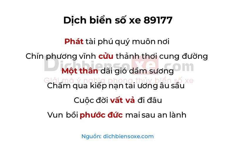 Dịch thơ biển số 89177