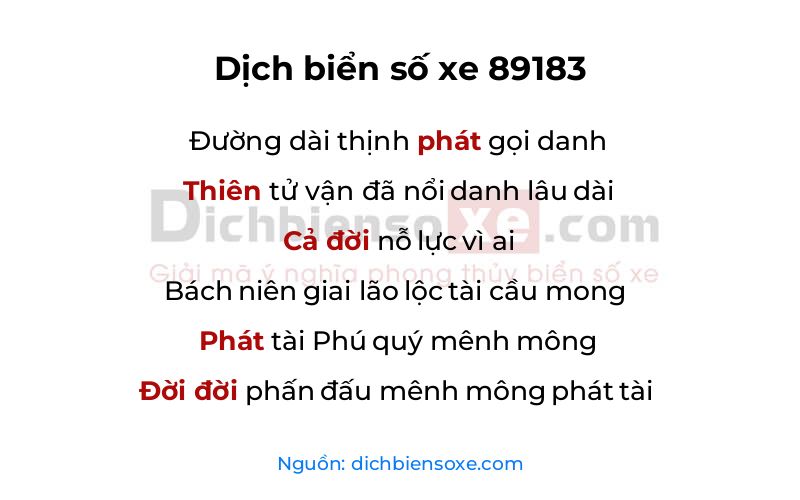 Dịch thơ biển số 89183