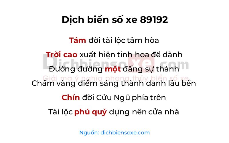 Dịch thơ biển số 89192