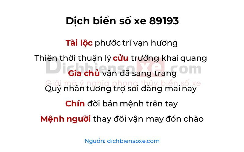 Dịch thơ biển số 89193