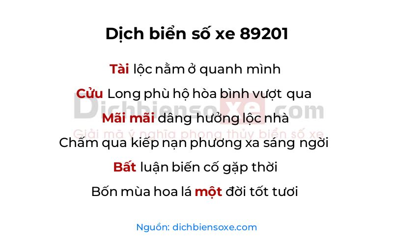 Dịch thơ biển số 89201