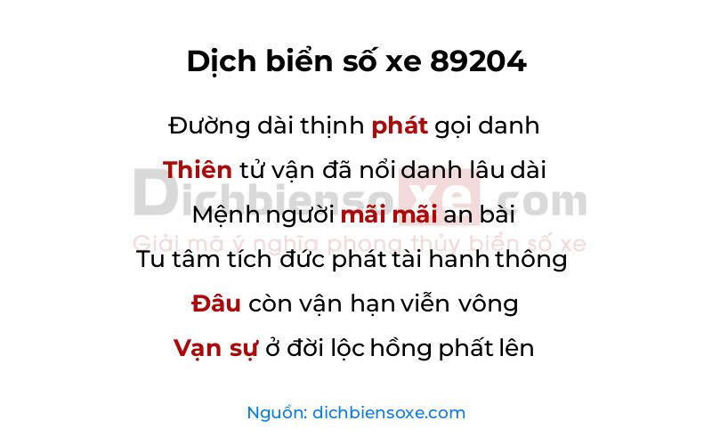 Dịch thơ biển số 89204