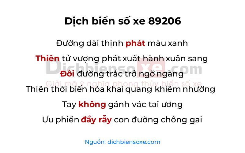 Dịch thơ biển số 89206