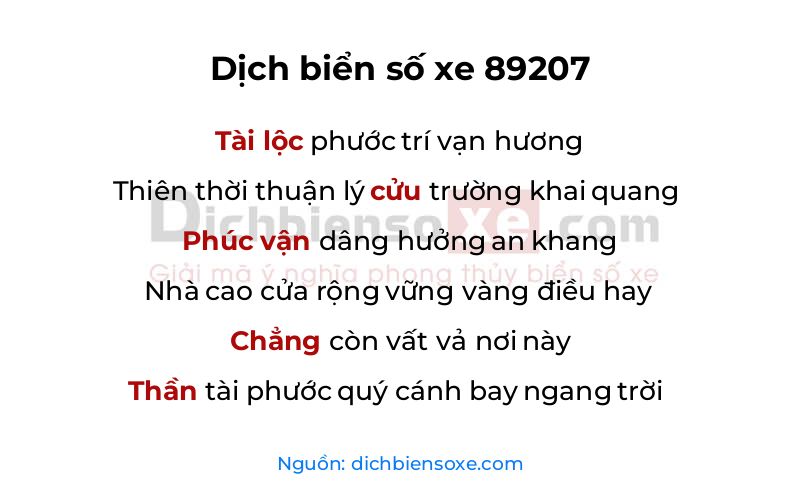 Dịch thơ biển số 89207