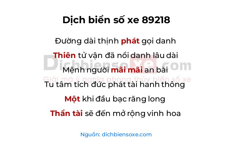 Dịch thơ biển số 89218