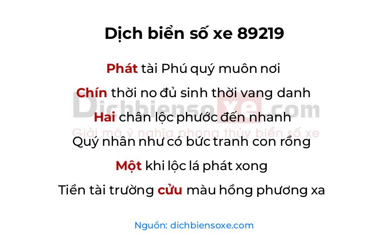 Dịch thơ biển số 89219