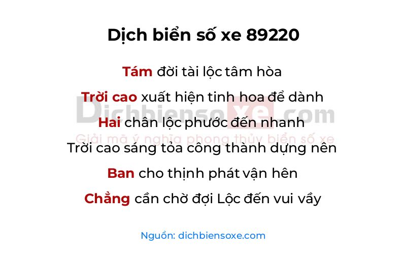 Dịch thơ biển số 89220