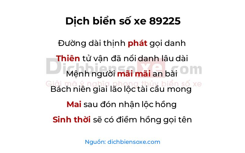 Dịch thơ biển số 89225
