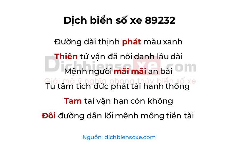 Dịch thơ biển số 89232