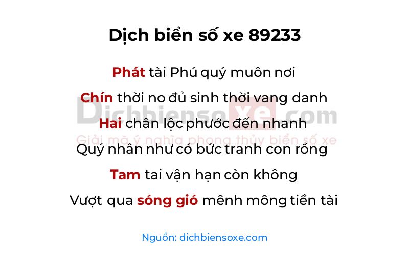 Dịch thơ biển số 89233
