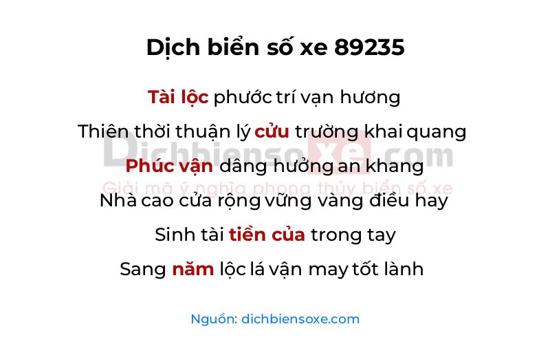 Dịch thơ biển số 89235