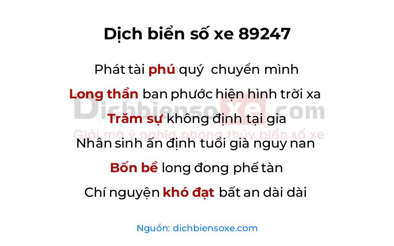 Dịch thơ biển số 89247