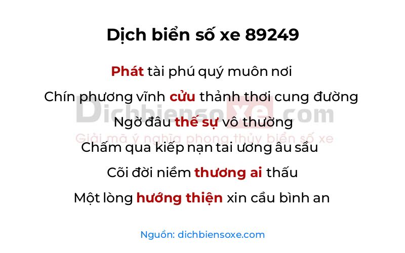 Dịch thơ biển số 89249