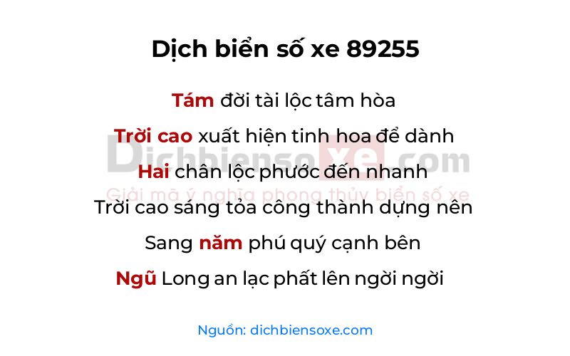 Dịch thơ biển số 89255
