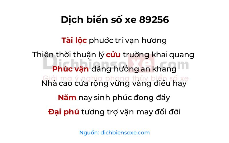Dịch thơ biển số 89256