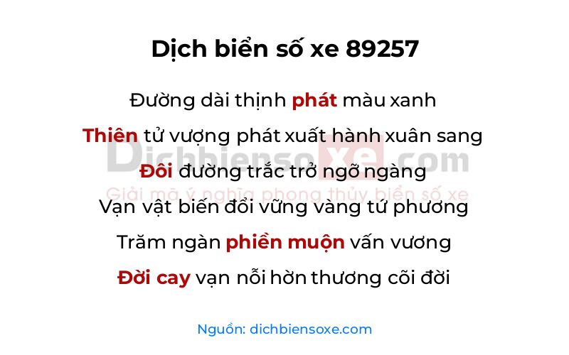 Dịch thơ biển số 89257