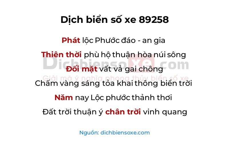 Dịch thơ biển số 89258