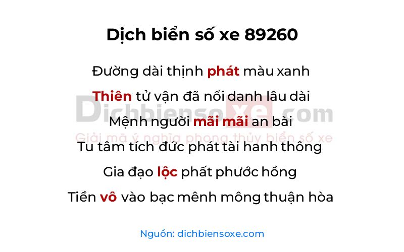 Dịch thơ biển số 89260