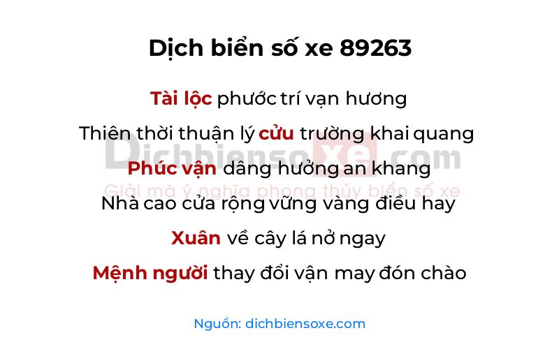 Dịch thơ biển số 89263