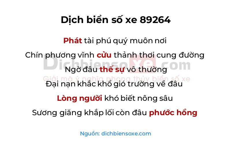 Dịch thơ biển số 89264