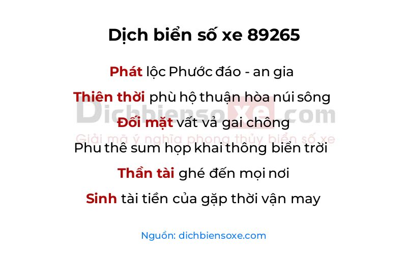 Dịch thơ biển số 89265