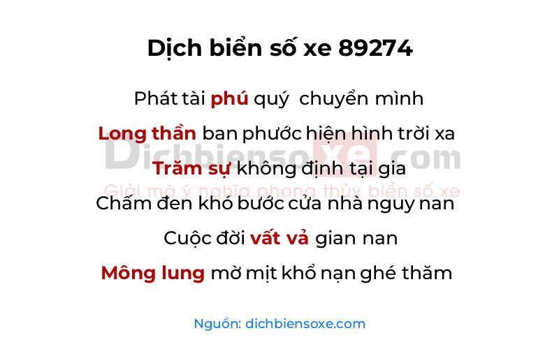 Dịch thơ biển số 89274