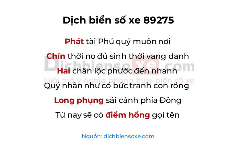 Dịch thơ biển số 89275
