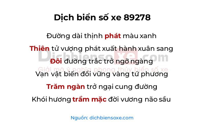 Dịch thơ biển số 89278