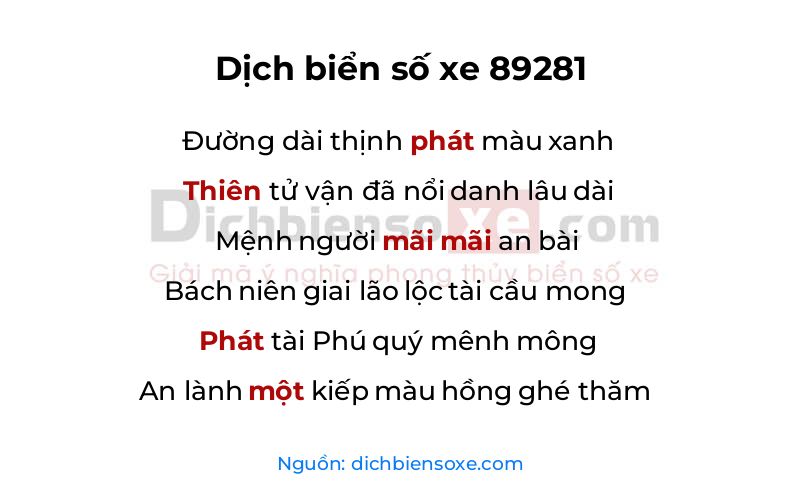 Dịch thơ biển số 89281