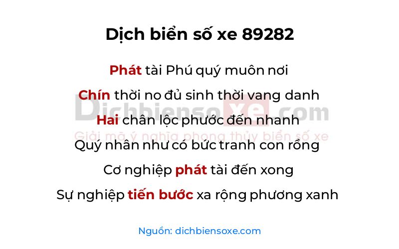 Dịch thơ biển số 89282
