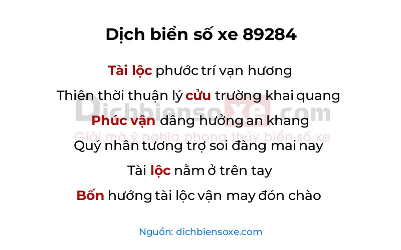 Dịch thơ biển số 89284