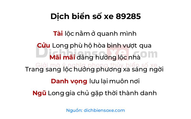 Dịch thơ biển số 89285