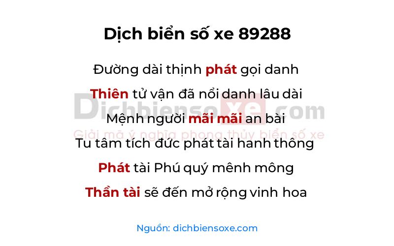 Dịch thơ biển số 89288