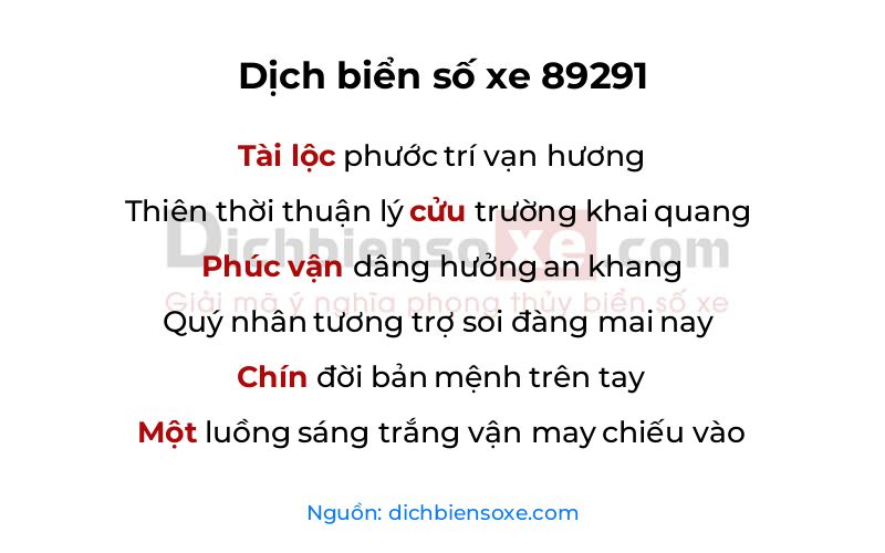 Dịch thơ biển số 89291