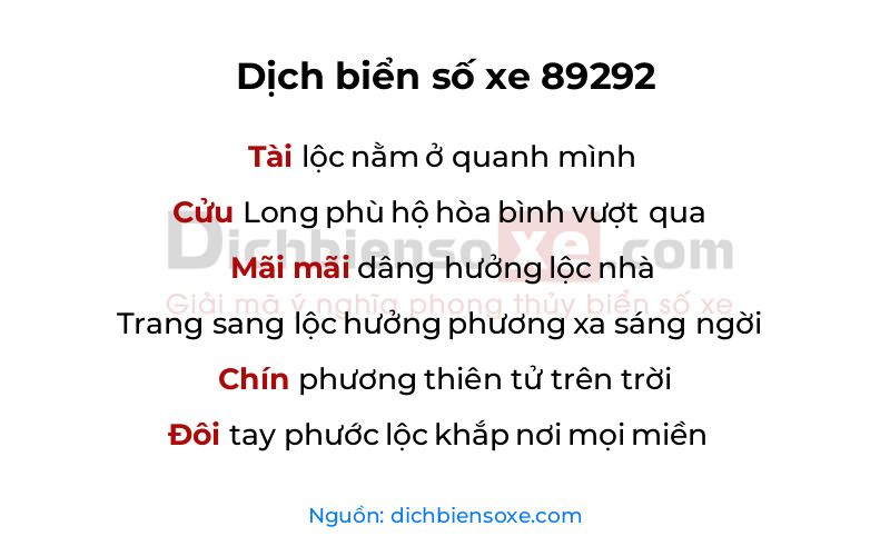 Dịch thơ biển số 89292