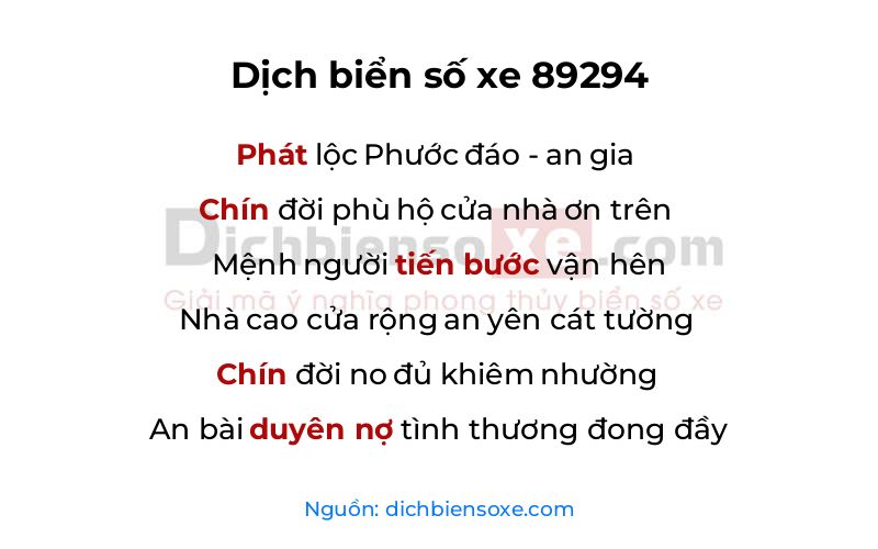 Dịch thơ biển số 89294