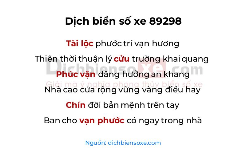 Dịch thơ biển số 89298