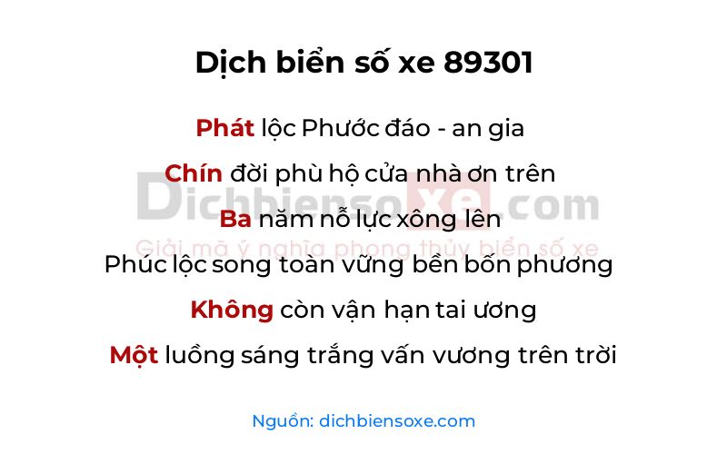 Dịch thơ biển số 89301