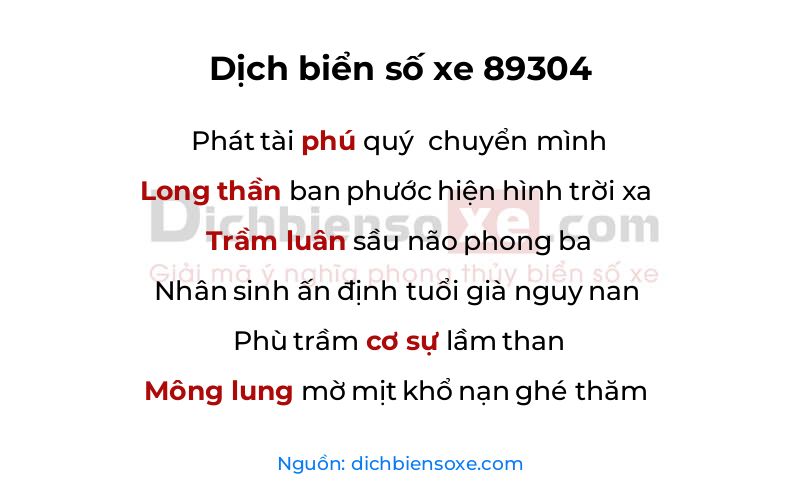 Dịch thơ biển số 89304