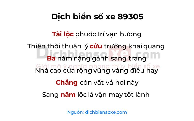 Dịch thơ biển số 89305