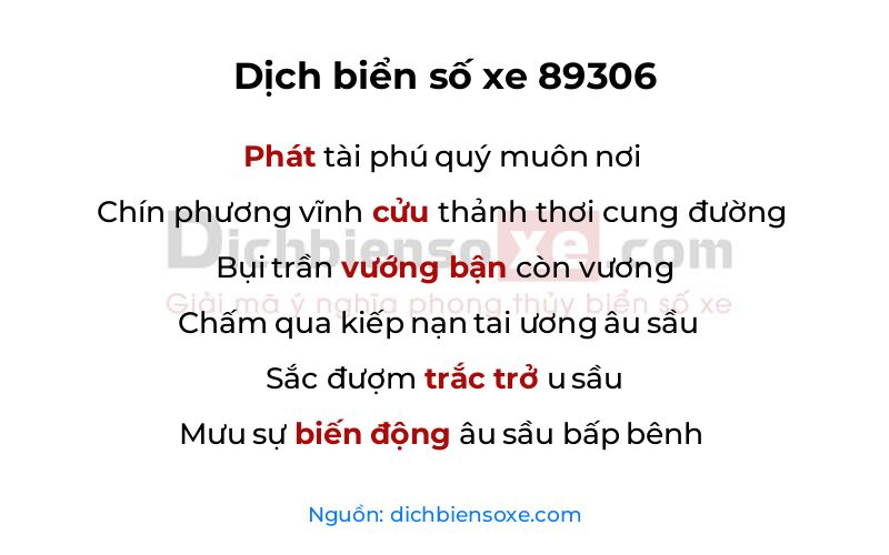 Dịch thơ biển số 89306