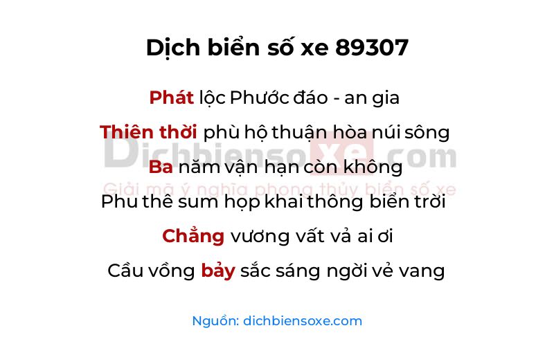 Dịch thơ biển số 89307