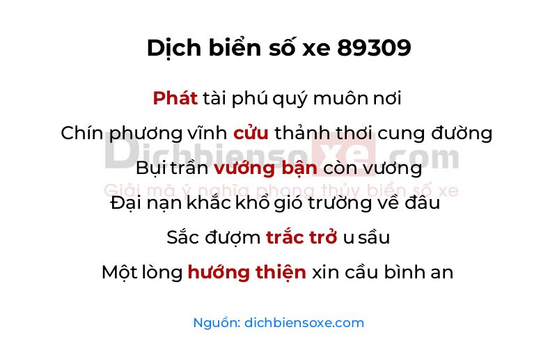Dịch thơ biển số 89309