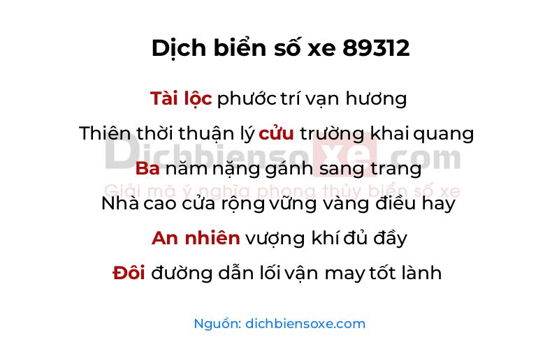 Dịch thơ biển số 89312