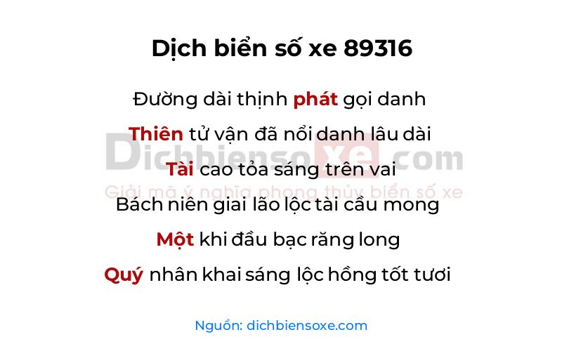 Dịch thơ biển số 89316
