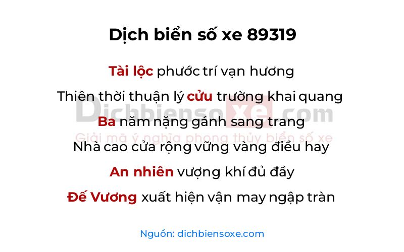 Dịch thơ biển số 89319