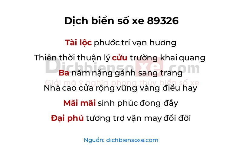 Dịch thơ biển số 89326